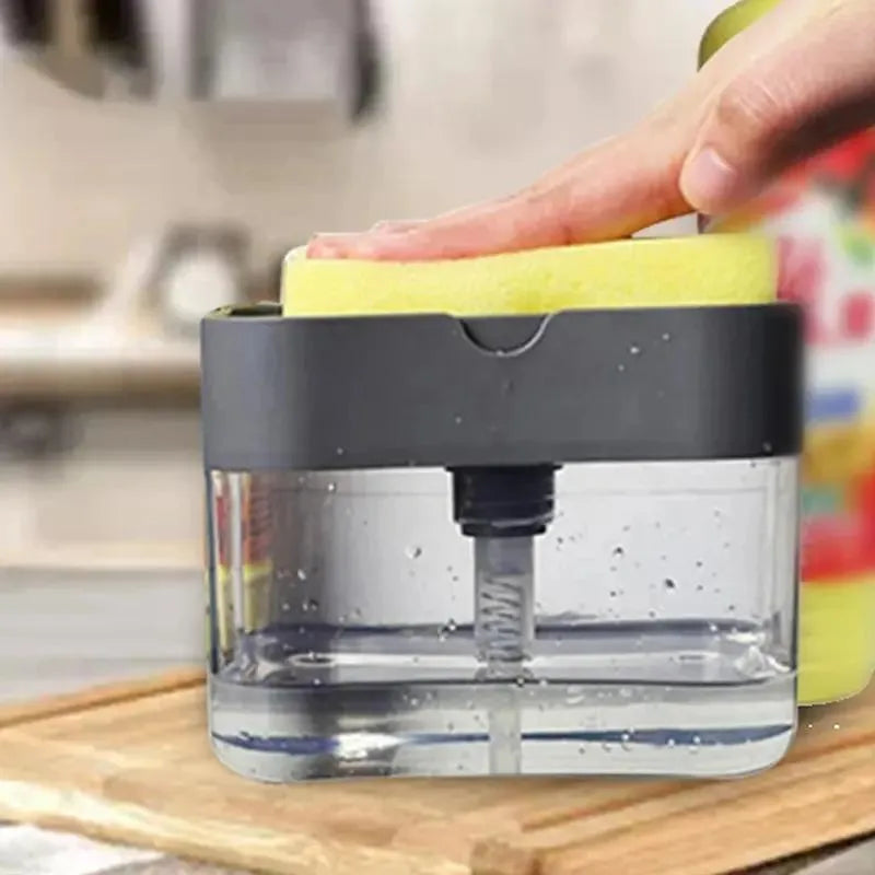 "Effortless Dish Cleaning Set with Soap Dispensing Sponge Holder"