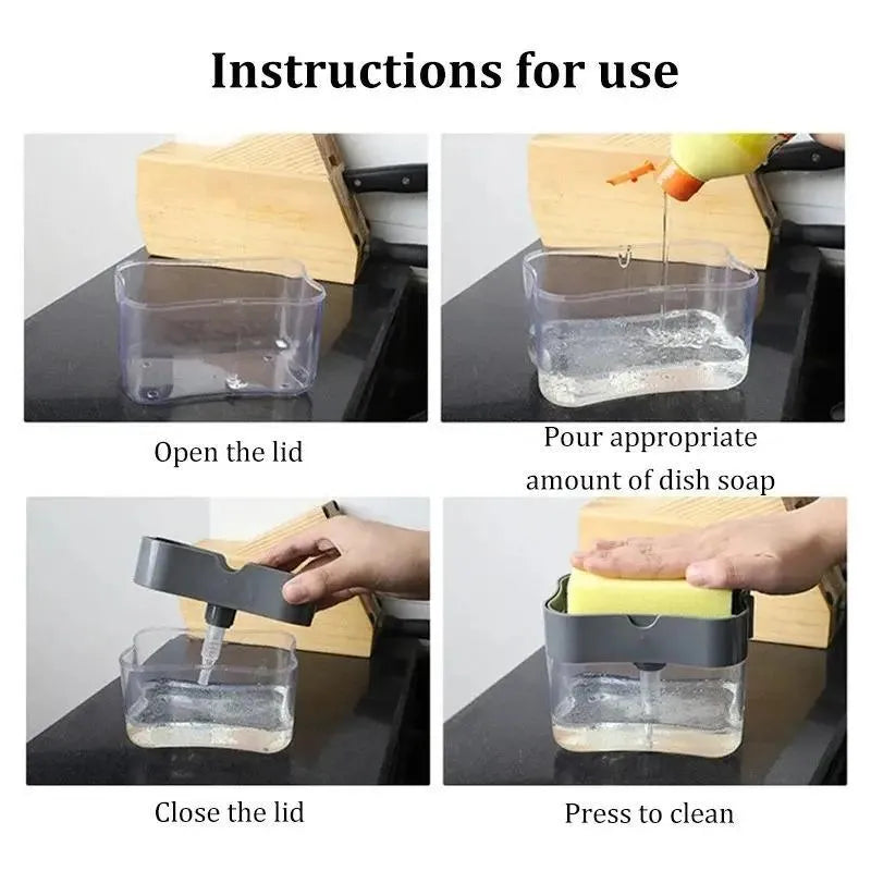 "Effortless Dish Cleaning Set with Soap Dispensing Sponge Holder"
