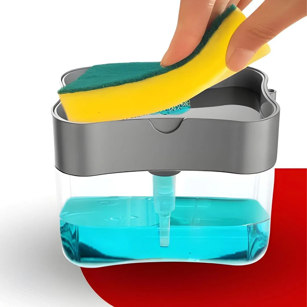 "Effortless Dish Cleaning Set with Soap Dispensing Sponge Holder"